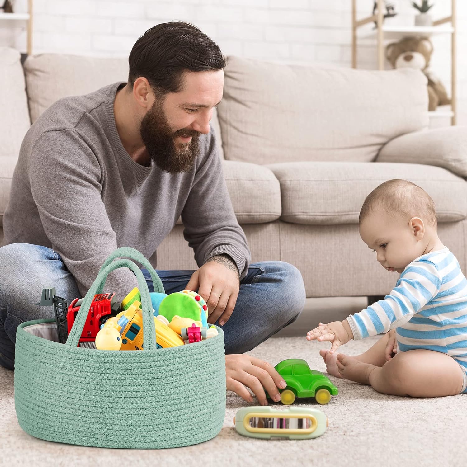 Maliton Diaper Caddy Organizer for Baby Boy- Cotton Rope Diaper Caddy, Diaper Organizer for Changing Table, Nursery Storage Caddy, Newborn Baby Must Have Items - Image 7